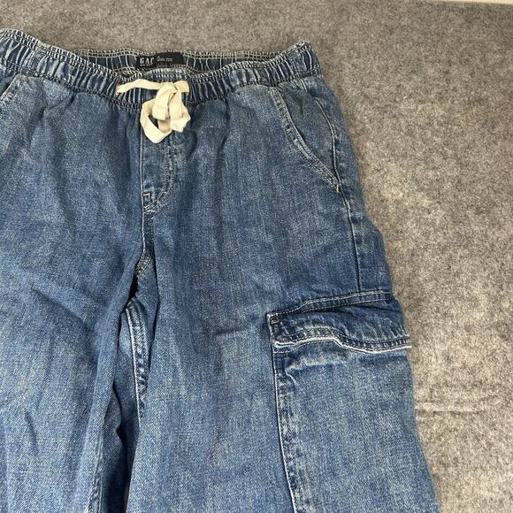 GAP Denim High Rise Wide Leg Cargo Pants Women’s Medium Blue Jeans Elastic Waist - Picture 2 of 9
